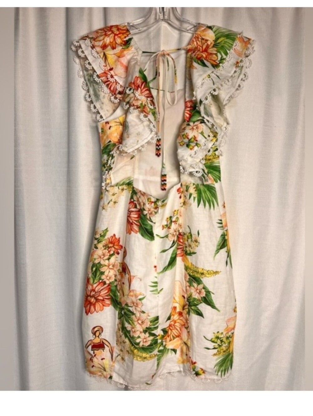 FARM Rio Floral Open-Back Linen  Ruffle Mini Dress - Picture 3 of 4